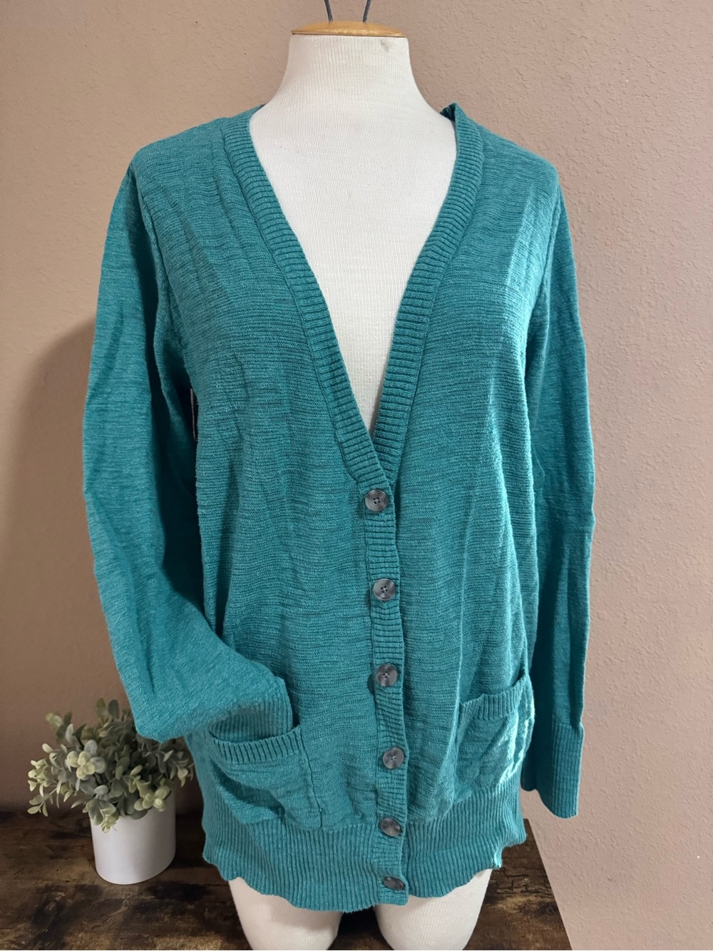 Mossimo Supply Co. Teal V-Neck Button Front Cardigan